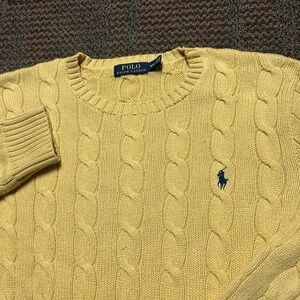 Polo Ralph Lauren Cable-Knit Sweater Men's M Yellow Crew Neck Long Sleeve Easter